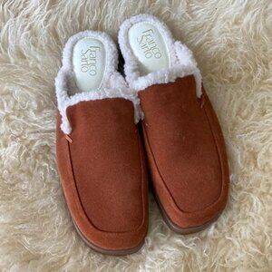 NEW Franco Sarto Barris‎ Faux Shearling Slip-On Loafer MID BROWN Suede Wo…